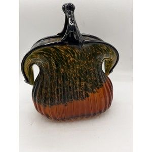 Vintage Murano Style Glass Handbag Purse Sculpture Cased Glass Fluted 8” Fall